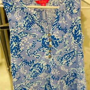 Lilly Pulitzer Blue and White Sleeveless Blouse